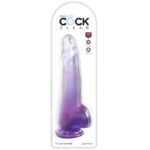 Skaidrus dildo su sėklidėmis 19 cm, purpurinis, realistiškas