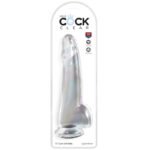 Skaidrus dildo su sėklidėmis King Cock Clear 19 cm,