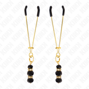 Auksiniai spenelių spaustukai su juodo stiklo karoliukais 7