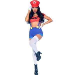 Seksualus Mario Bros kostiumas moterims, raudona/mėlyna