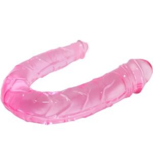 Dvigubas rožinis dildo, permatomas TPR, 2-in-1 malonumui