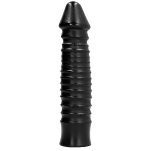 Juodas dildo 26 cm su aiškiomis briaunomis, didelis dydis